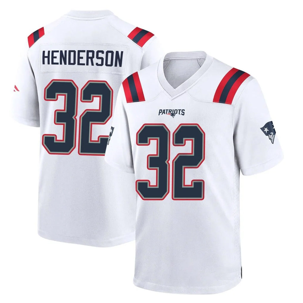 NE.Patriots #32 TreVeyon Henderson Player White Home Game Odoa Stitched Jerseys