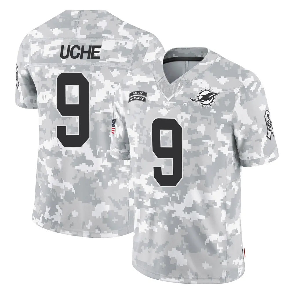 M.Dolphins #9 Joshua Uche Player Arctic Camo Salute To Service Limited Game Odoa Stitched Jerseys