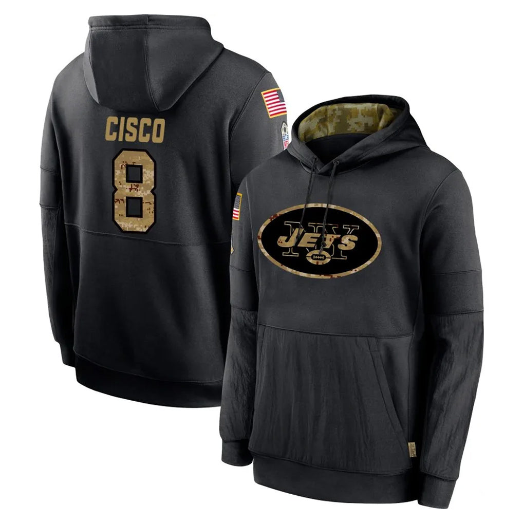 NY.Jets #8 Andre Cisco Player Black Salute to Service Hoodies Limited Game Odoa Stitched Jerseys
