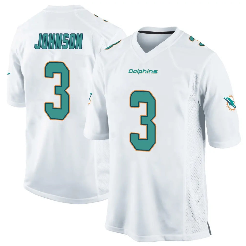 M.Dolphins #3 Chris Johnson Player White Home Game Odoa Stitched Jerseys