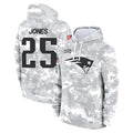 NE.Patriots #25 Marcus Jones Player Arctic Camo Salute to Service Pullover Hoodies Limited Game Odoa Stitched Jerseys