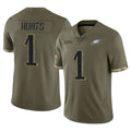 P.Eagles #1 Jalen Hurts Player Olive Salute To Service Limited Odoa Stitched Jerseys