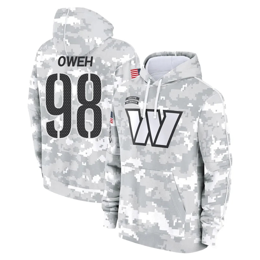 W.Commanders #98 Odafe Oweh Player Arctic Camo Limited Salute to Service Pullover Hoodies Game Odoa Stitched Jerseys