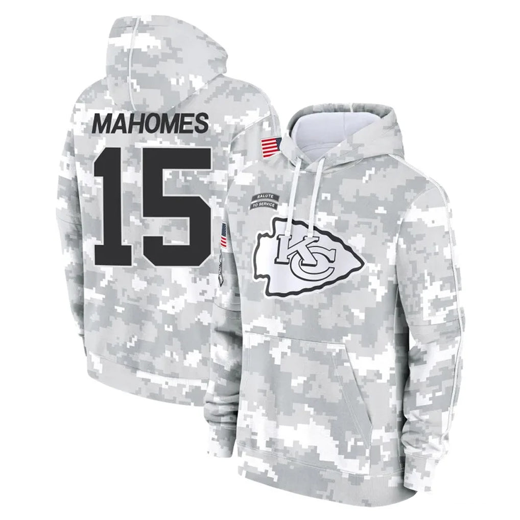 KC.Chiefs #15 Patrick Mahomes Player Arctic Camo Salute to Service Hoodies Limited Game Odoa Stitched Jerseys