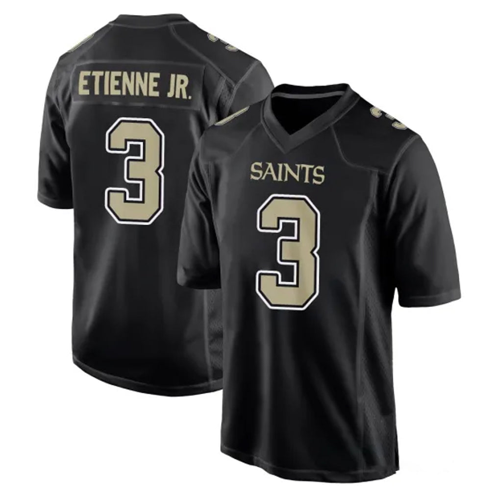 NO.Saints #3 Travis Etienne Jr. Player Black Carbon Fashion Home Game Odoa Stitched Jerseys