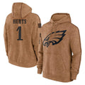P.Eagles #1 Jalen Hurts Player Brown Salute to Service Pullover Hoodies Limited Game Odoa Stitched Jerseys