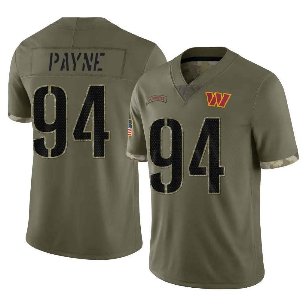 W.Commanders #94 Daron Payne Player Olive Salute To Service Limited Home Game Odoa Stitched Jerseys