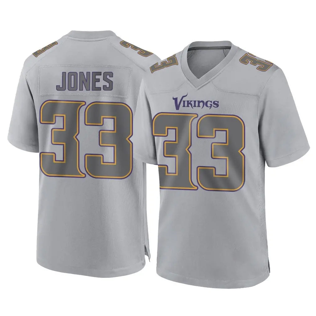 M.Vikings #33 Aaron Jones Sr. Player Gray Atmosphere Fashion Home Game Odoa Stitched Jerseys