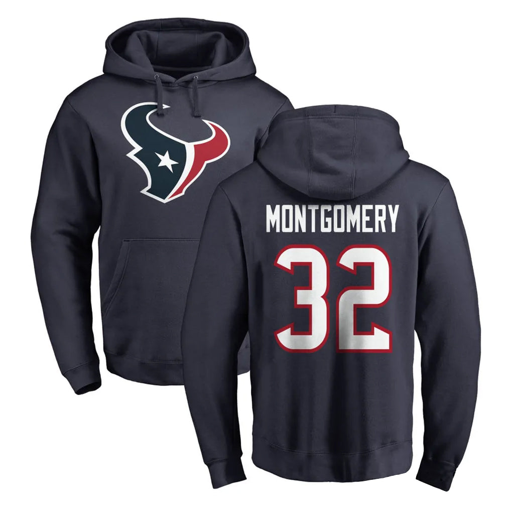 H.Texans #32 David Montgomery Player Navy Pro Line Pullover Hoodie Limited Game Odoa Stitched Jerseys