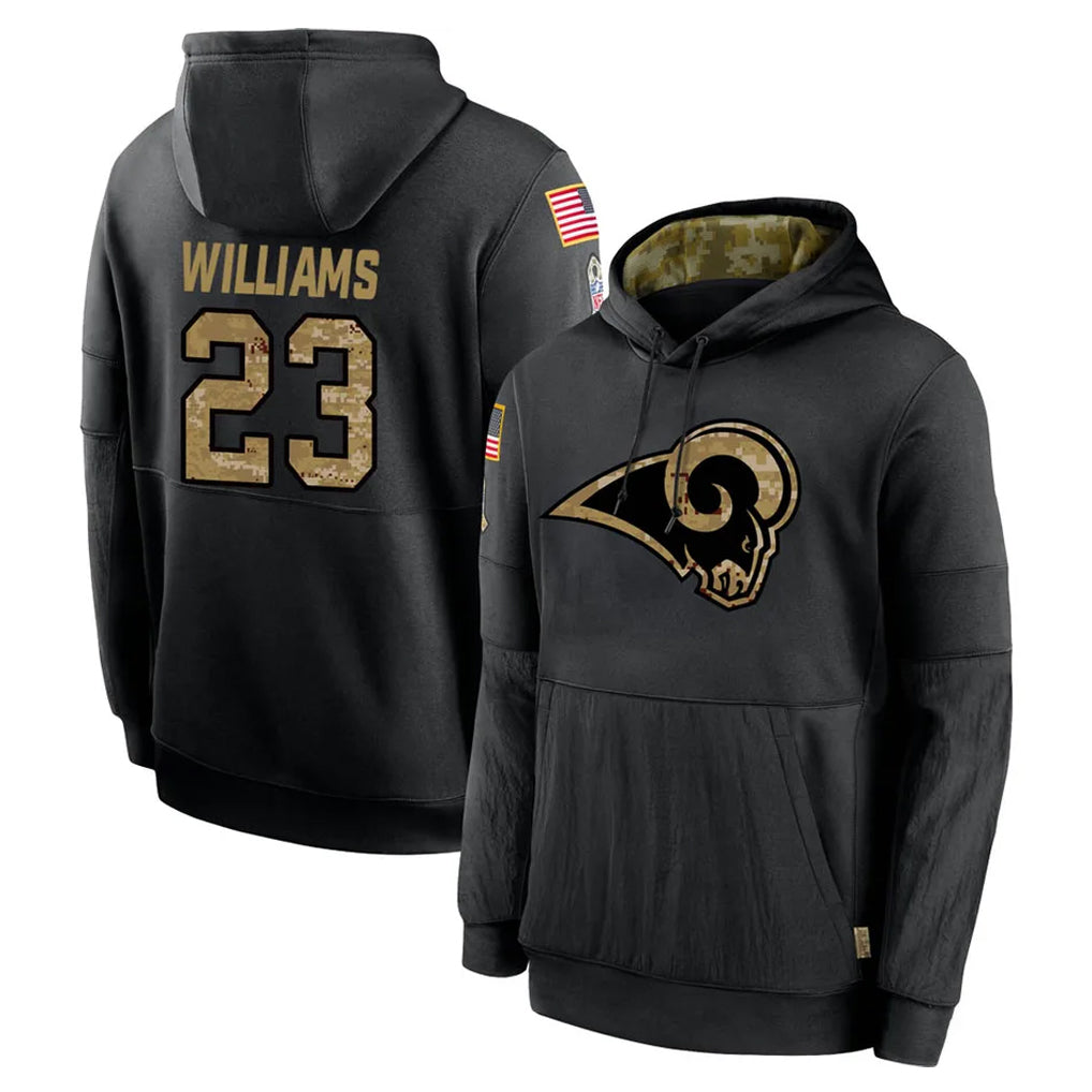 LA.Rams #23 Kyren Williams Player Black Salute to Service Hoodies Limited Game Odoa Stitched Jerseys