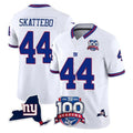NY.Giants #44 Cam Skattebo Player White 100th Season & State Patch Vapor Limited Home Game Odoa Stitched Jerseys