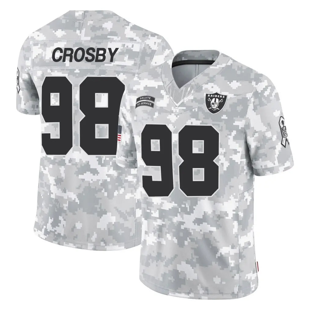 LV.Raiders #98 Maxx Crosby Player Arctic Camo Salute To Service Limited Game Odoa Stitched Jerseys