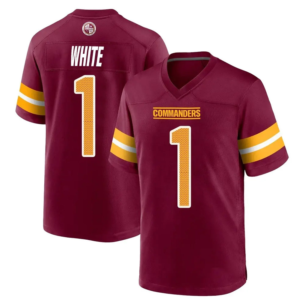 W.Commanders #1 Rachaad White Player Burgundy Home Game Odoa Stitched Jerseys