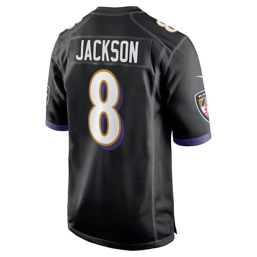 B.Ravens #8 Lamar Jackson Player Black Alternate Home Game Odoa Stitched Jerseys