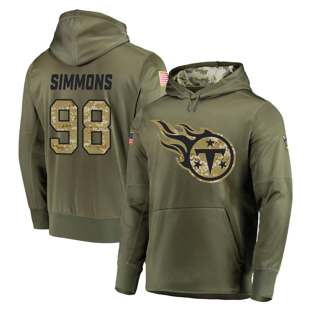 T.Titans #98 Jeffery Simmons Player Olive Salute to Service Pullover Hoodies Home Game Odoa Stitched Jerseys