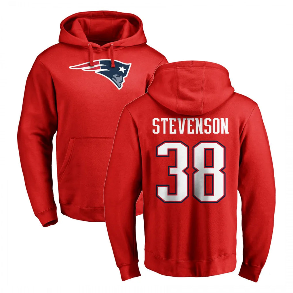 NE.Patriots #38 Rhamondre Stevenson Player Red LOGO Pullover Hoodies Home Game Odoa Stitched Jerseys