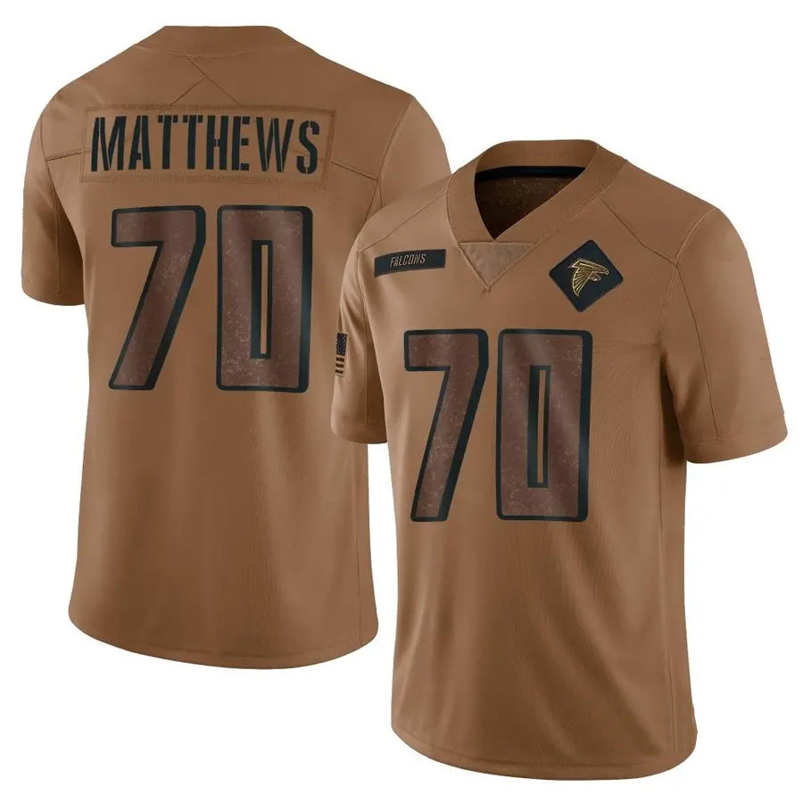 A.Falcons #70 Jake Matthews Player Brown Salute To Service Limited Odoa Stitched Jerseys