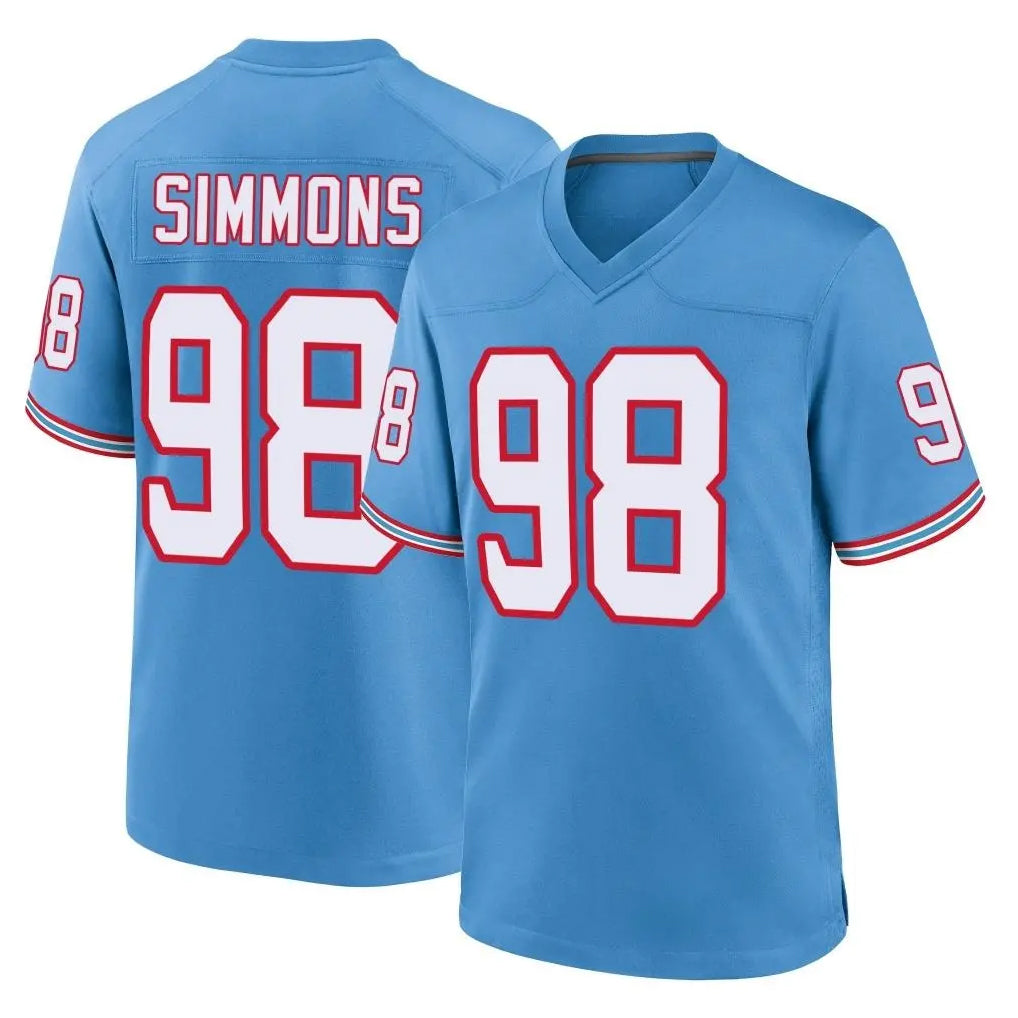 T.Titans #98 Jeffery Simmons Player Light Blue Oilers Throwback Game Home Odoa Stitched Jerseys