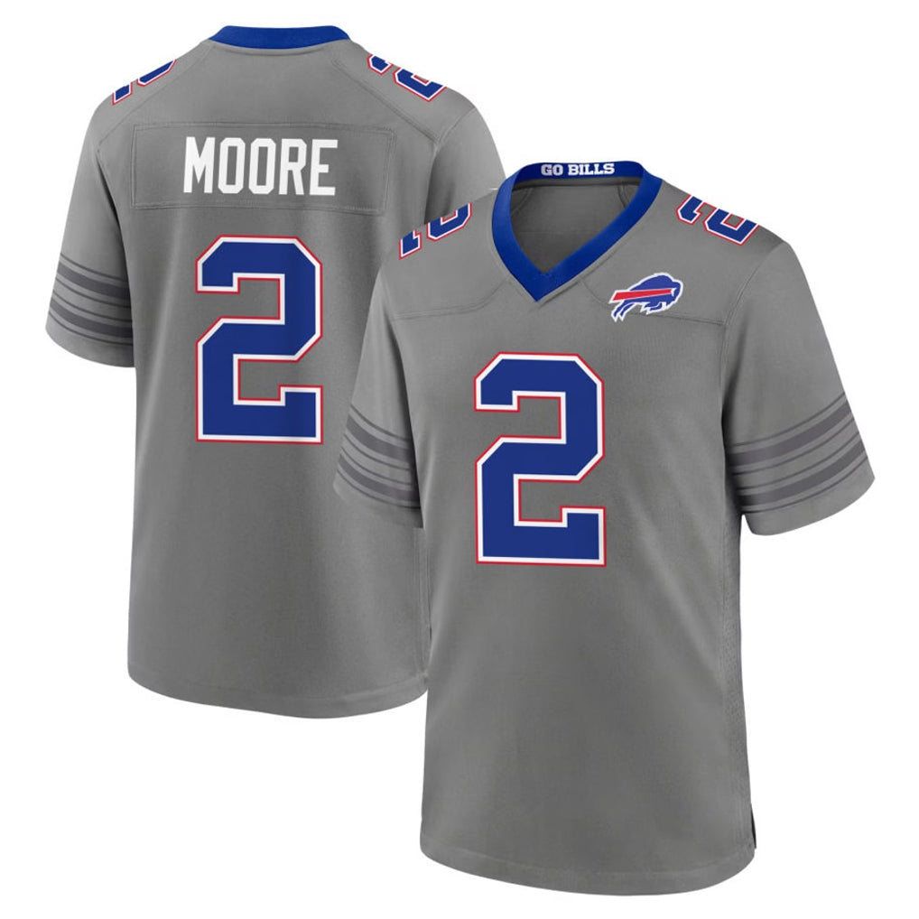 B.Bills #2 DJ Moore Player Gray Nickel City Home Game Odoa Stitched Jerseys