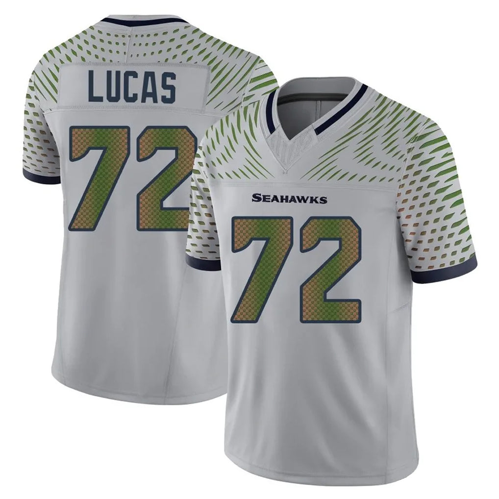 S.Seahawks #72 Abraham Lucas Player Grey Limited 2025 Rivalries Collection Home Game Odoa Stitched Jerseys