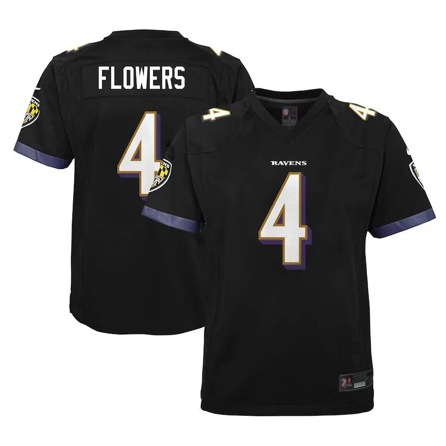 B.Ravens #4 Zay Flowers Player Black Fashion Home Game Odoa Stitched Jerseys