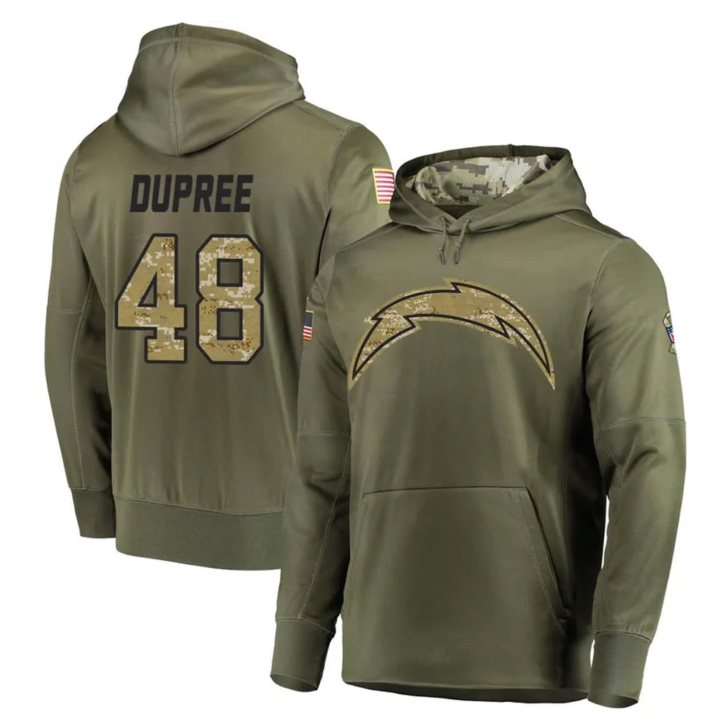 LA.Chargers #48 Bud Dupree Player Olive Salute to Service Pullover Hoodies Home Game Odoa Stitched Jerseys
