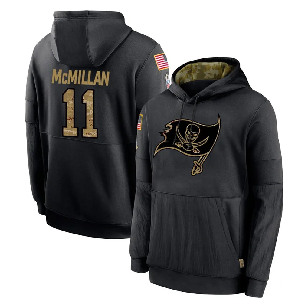 TB.Buccaneers #11 Jalen McMillan Player Black Salute to Service Sideline Performance Pullover Hoodies Home Game Odoa Stitched Jerseys