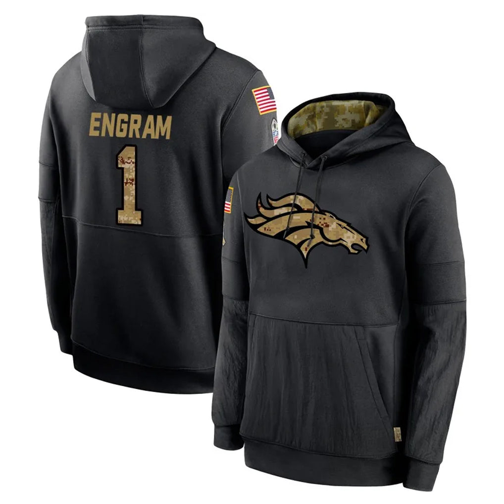 D.Broncos #1 Evan Engram Player Black Salute to Service Pullover Hoodies Limited Odoa Stitched Jerseys