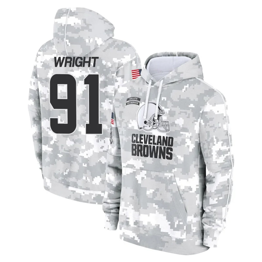C.Browns #91 Alex Wright Player Arctic Camo Salute to Service Hoodies Limited Game Odoa Stitched Jerseys