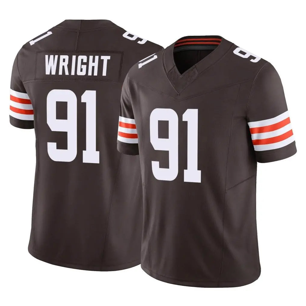 C.Browns #91 Alex Wright Player Brown Vapor F.U.S.E. Limited Home Game Odoa Stitched Jerseys
