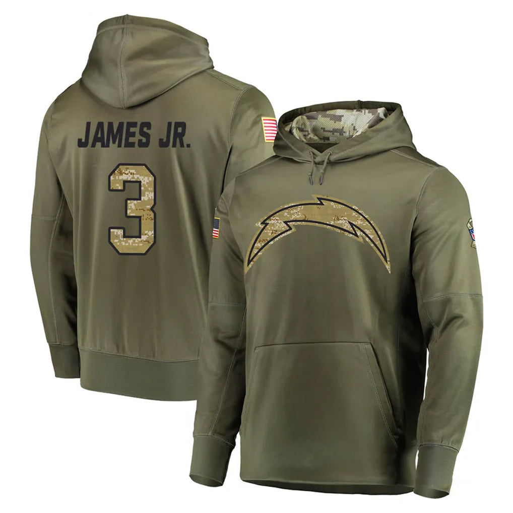 LA.Chargers #3 Derwin James Jr. Player Olive Salute to Service Pullover Hoodies Home Game Odoa Stitched Jerseys