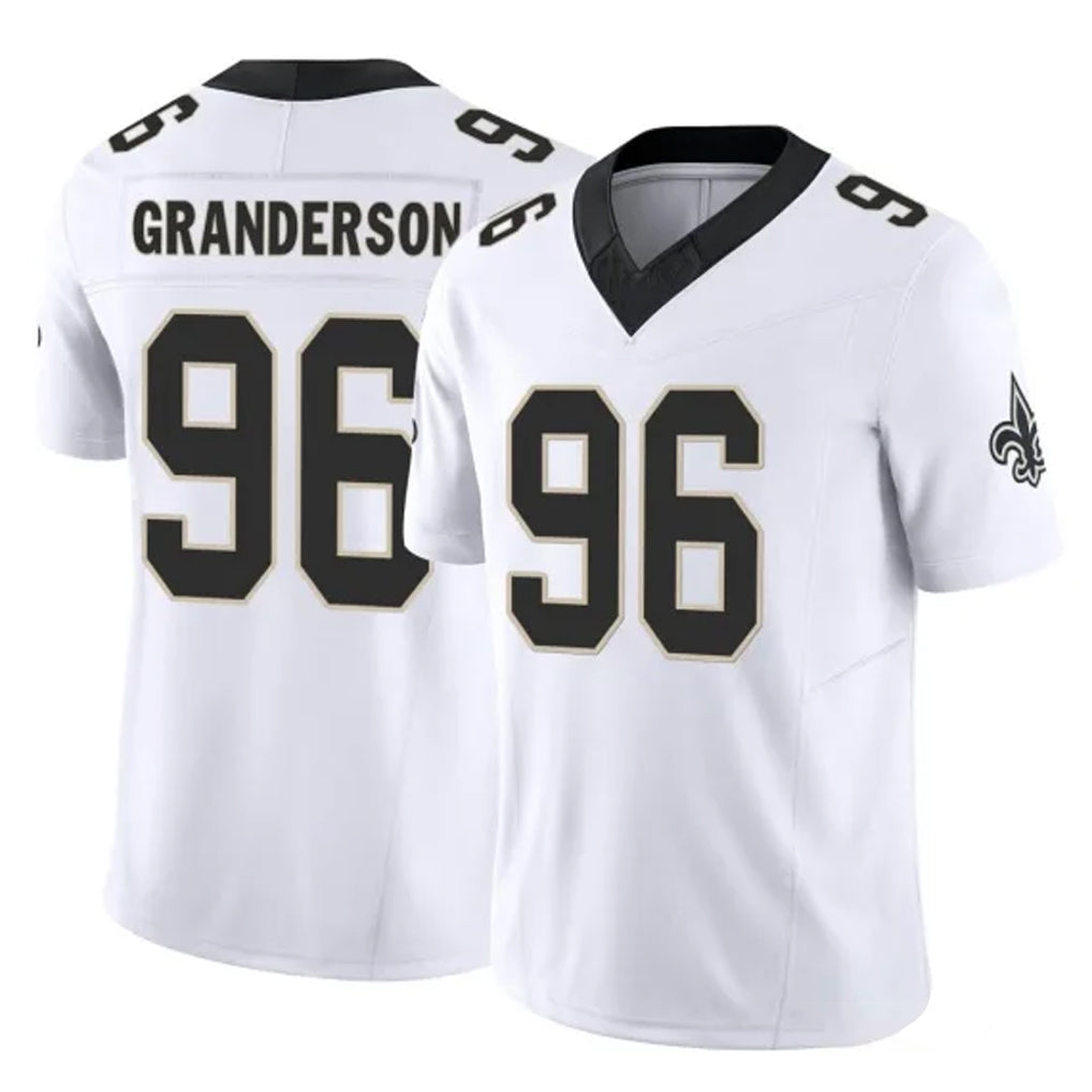 NO.Saints #96 Carl Granderson Player White Limited Vapor F.U.S.E. Home Game Odoa Stitched Jerseys