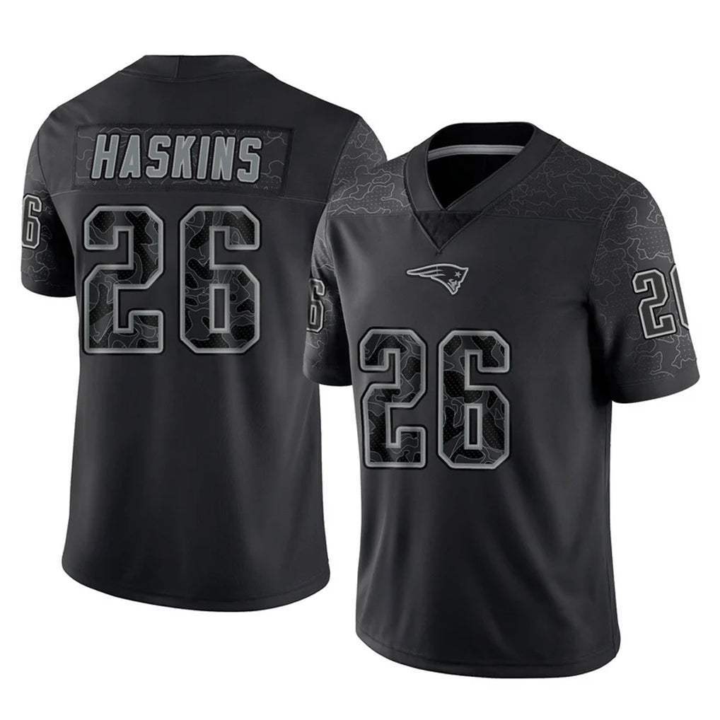 NE.Patriots #26 Hassan Haskins Player Black Reflective LImited Home Game Odoa Stitched Jerseys