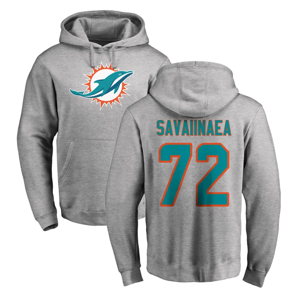 M.Dolphins #72 Jonah Savaiinaea Player Gray LOGO Pullover Hoodies Limited Odoa Stitched Jerseys