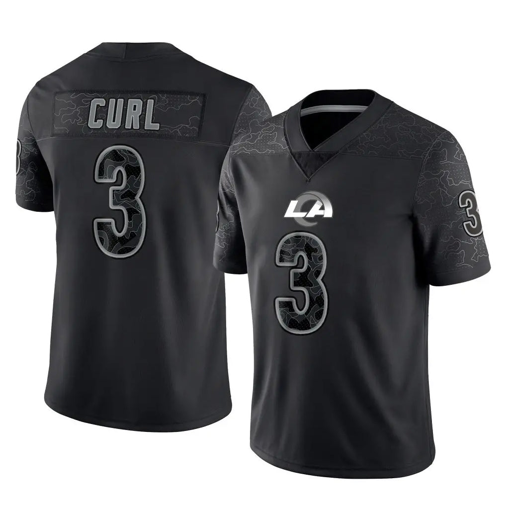 LA.Rams #3 Kam Curl Player Black Limited Reflective Home Game Odoa Stitched Jerseys