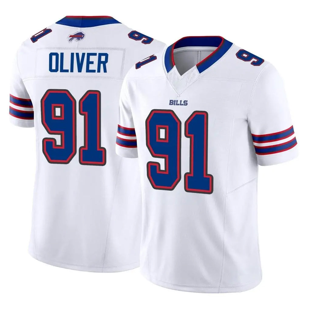 B.Bills #91 Ed Oliver Player White Vapor F.U.S.E. Jersey Limited Home Game Odoa Stitched Jerseys