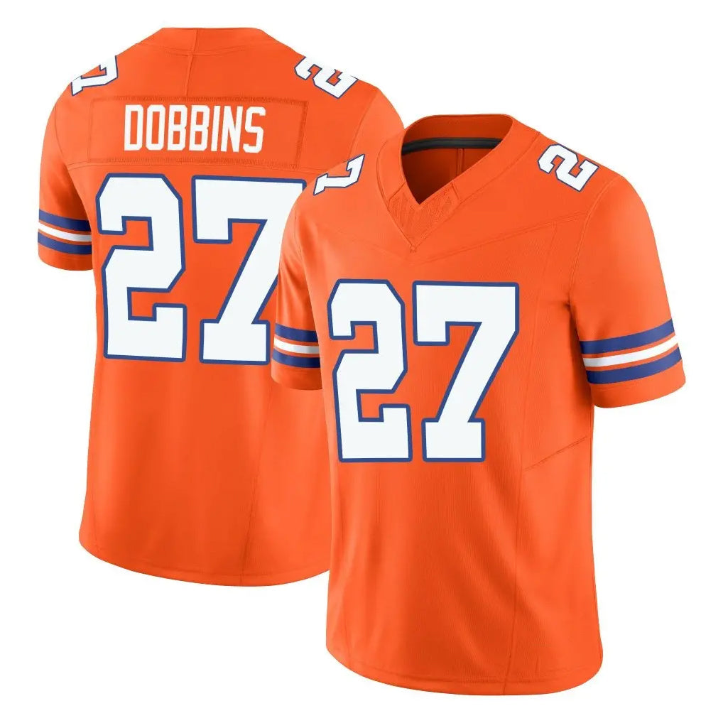 D.Broncos #27 J.K. Dobbins Player Orange Limited Alternate Vapor F.U.S.E. Throwback Game Odoa Stitched Jerseys
