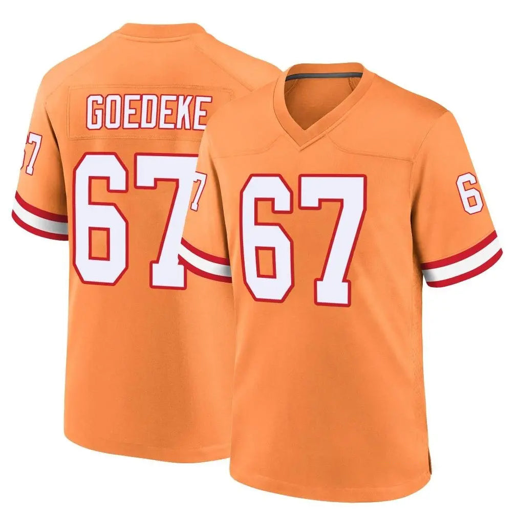 TB.Buccaneers #67 Luke Goedeke Player Orange Throwback Home Game Odoa Stitched Jerseys
