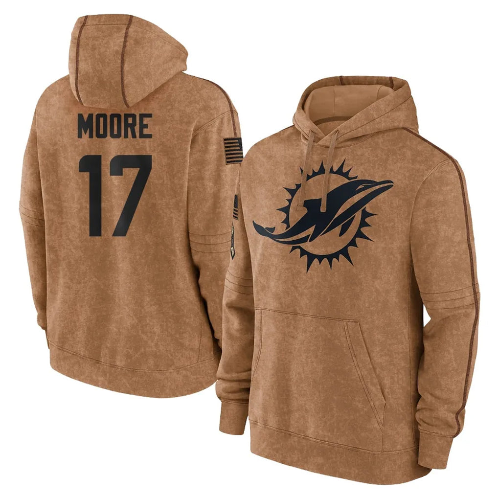 M.Dolphins #17 Trey Moore Player Brown Salute to Service Hoodies Limited Game Odoa Stitched Jerseys