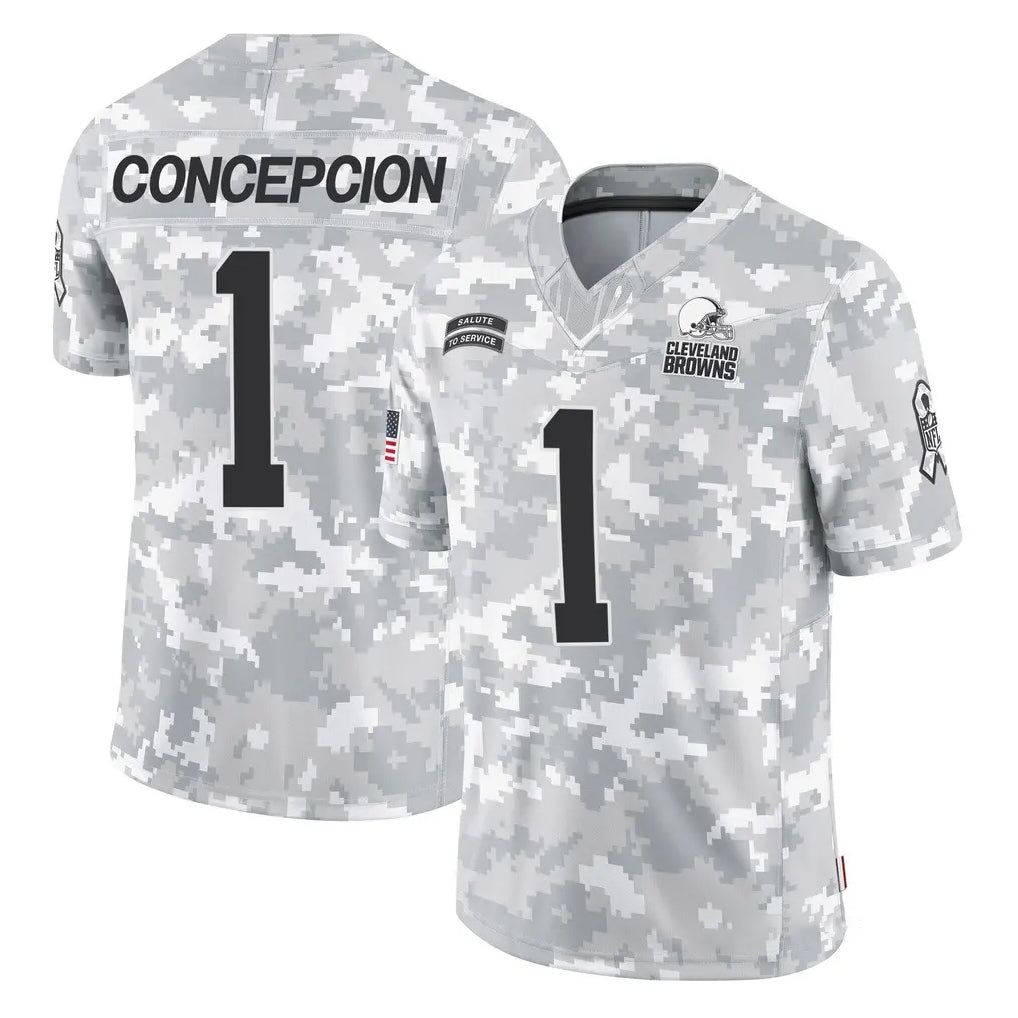 C.Browns #1 KC Concepcion Player Arctic Camo Salute to Service Limited Home Game Odoa Stitched Jerseys