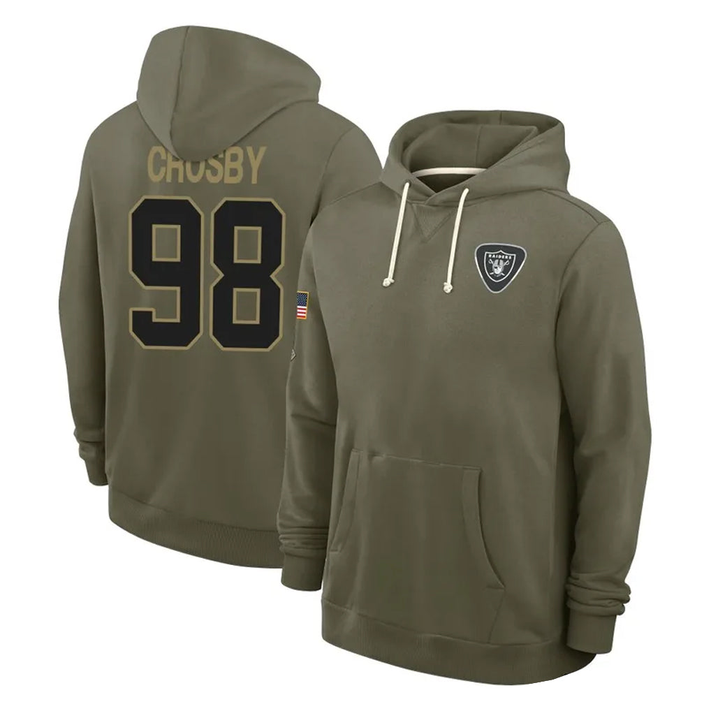 LV.Raiders #98 Maxx Crosby Player Olive Salute to Service Pullover Hoodies Limited Odoa Stitched Jerseys