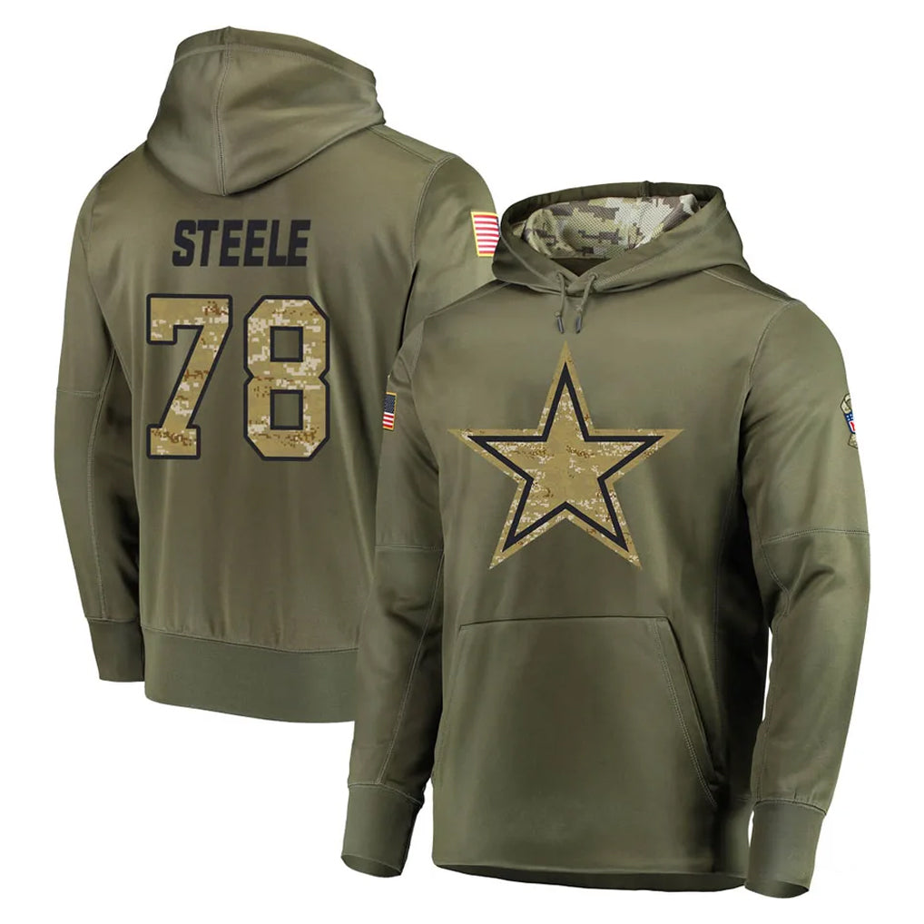 D.Cowboys #78 Terence Steele Player Olive Salute to Service Pullover Hoodies Home Game Odoa Stitched Jerseys