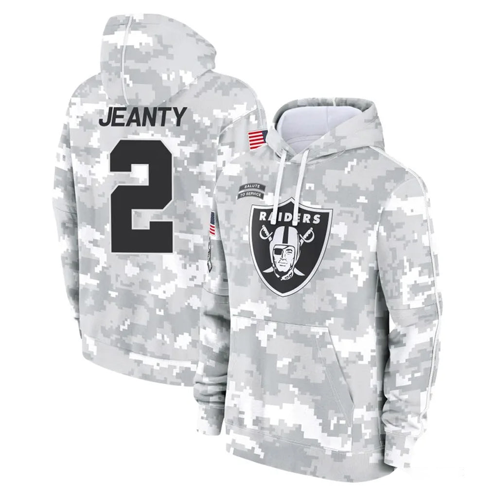 LV.Raiders #2 Ashton Jeanty Player Arctic Camo Salute to Service Hoodies Limited Game Odoa Stitched Jerseys