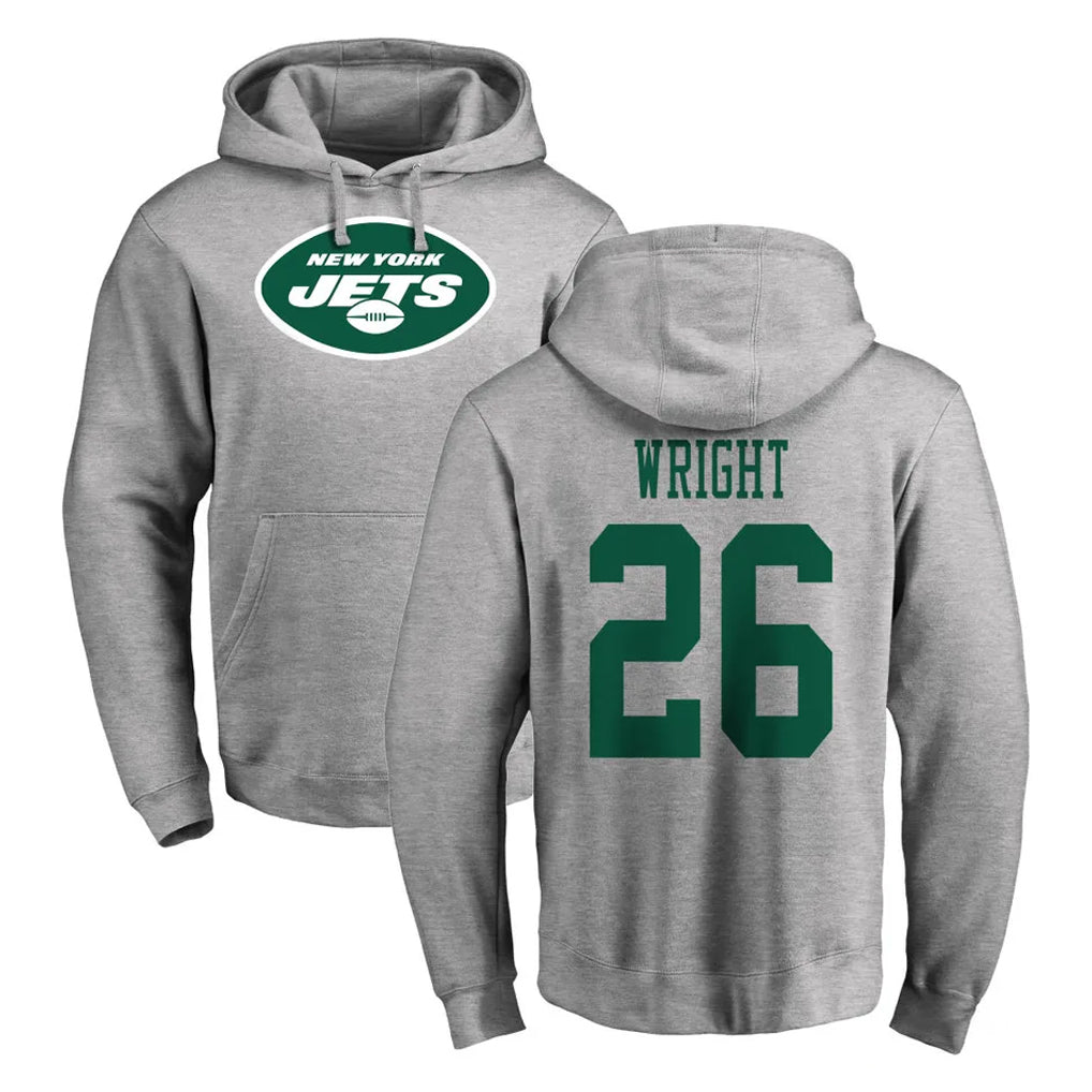 NY.Jets #26 Nahshon Wright Player Gray LOGO Pullover Hoodies Limited Game Odoa Stitched Jerseys