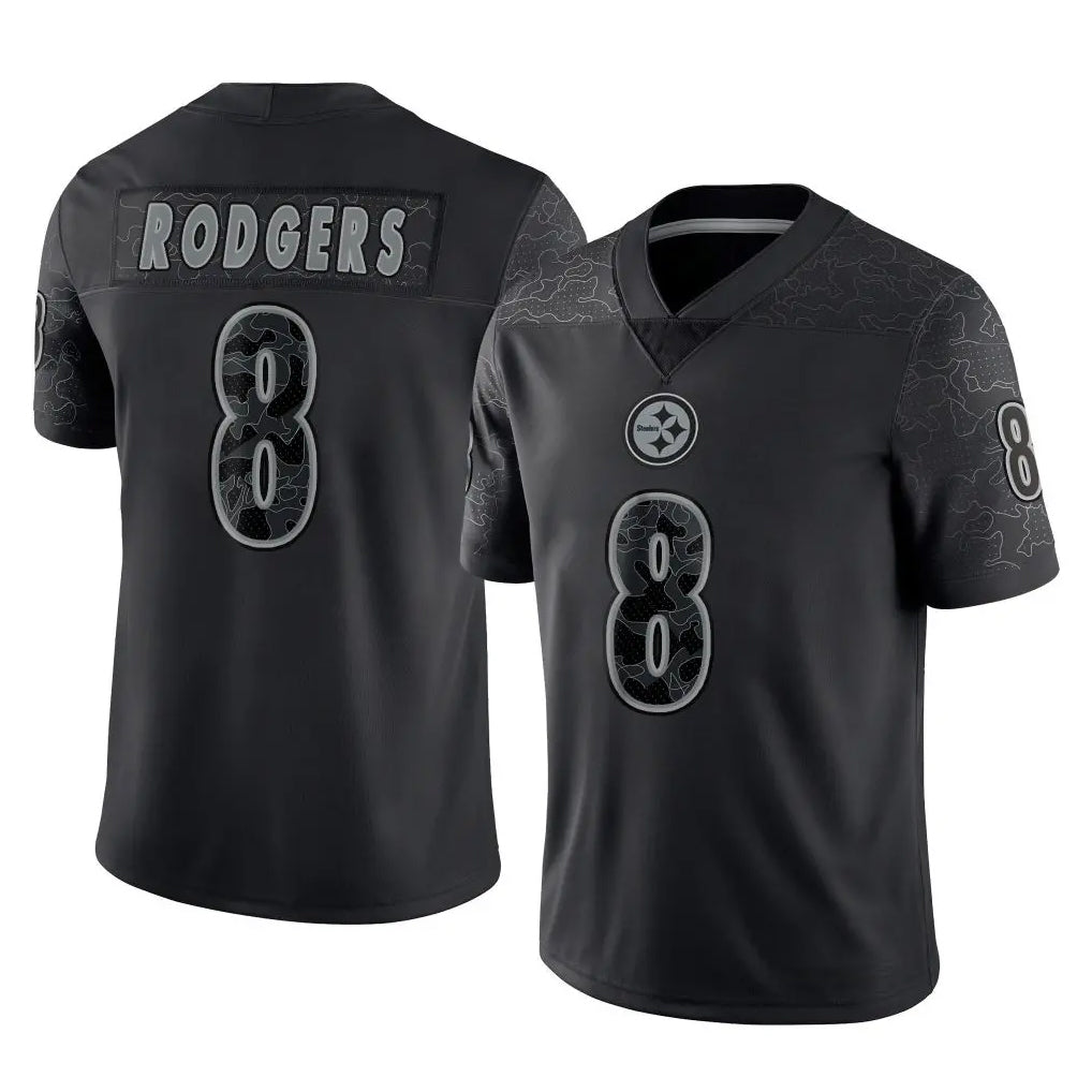 P.Steelers #8 Aaron Rodgers Player Black Reflective Limited Home Game Odoa Stitched Jerseys
