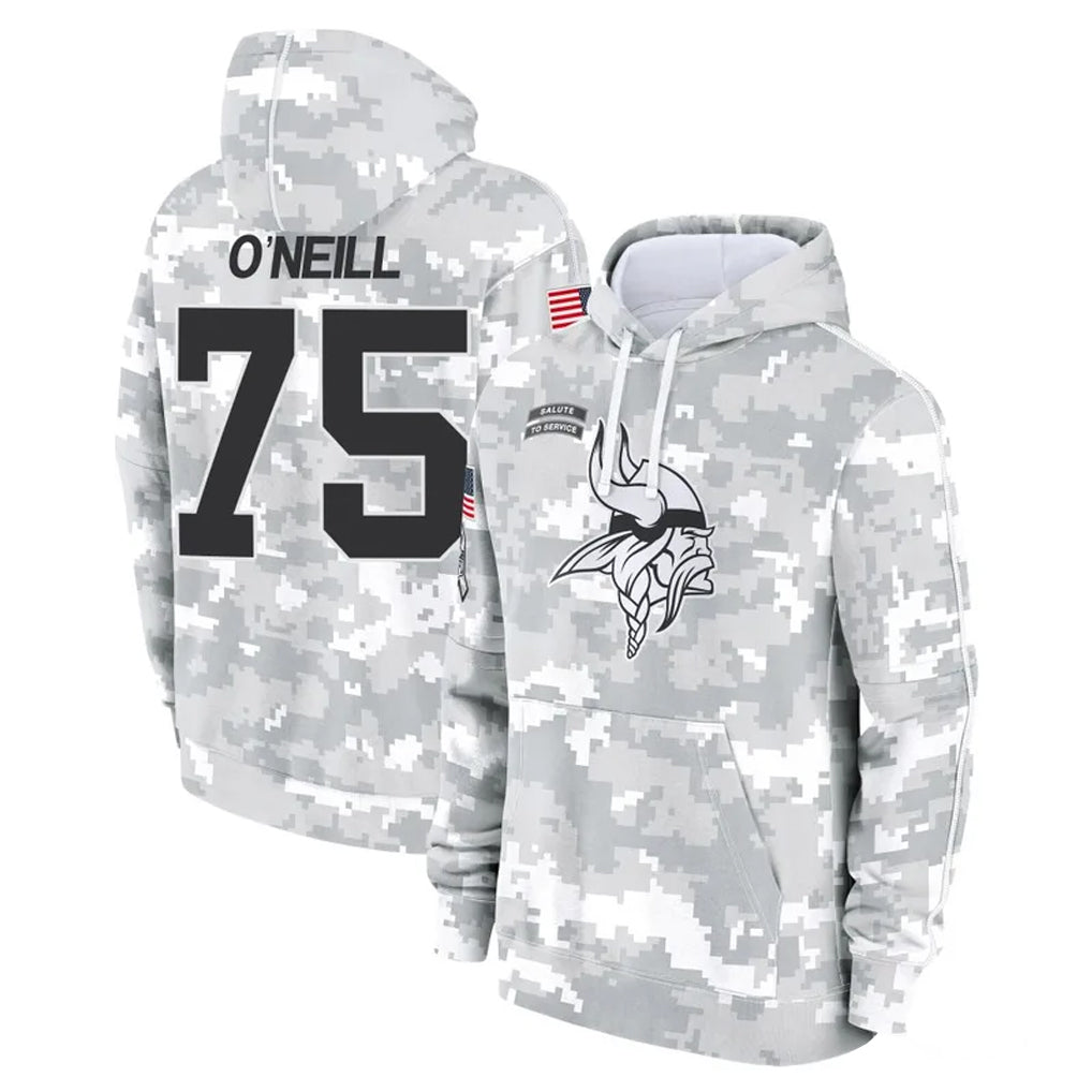 M.Vikings #75 Brian O'Neill Player Arctic Camo Salute to Service Pullover Hoodies Limited Game Odoa Stitched Jerseys