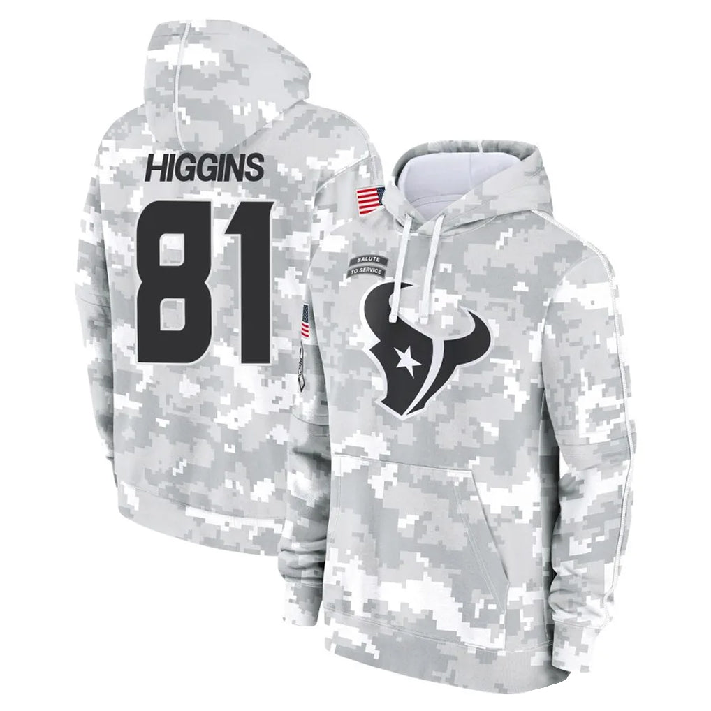 H.Texans #81 Jayden Higgins Player Arctic Camo Salute to Service Hoodies Limited Game Odoa Stitched Jerseys