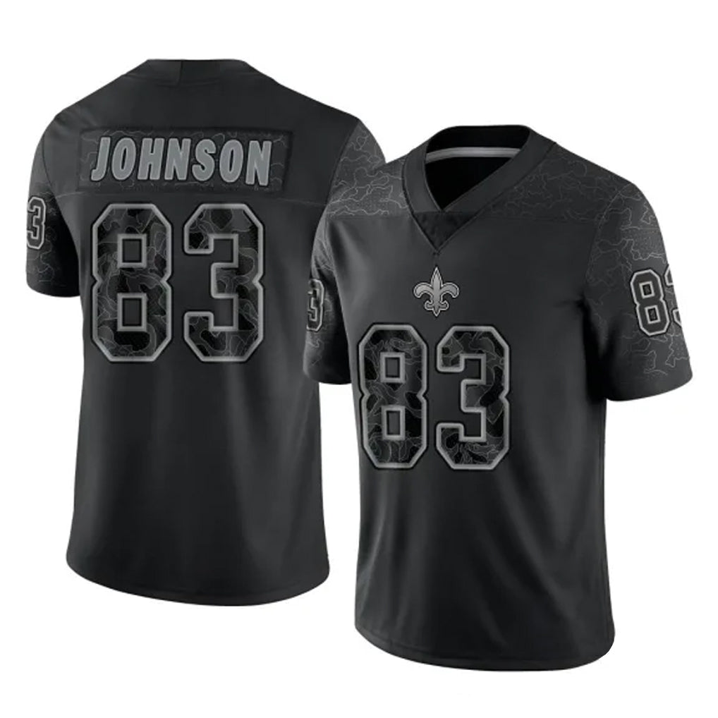 NO.Saints #83 Juwan Johnson Player Black Limited Reflective Home Game Odoa Stitched Jerseys