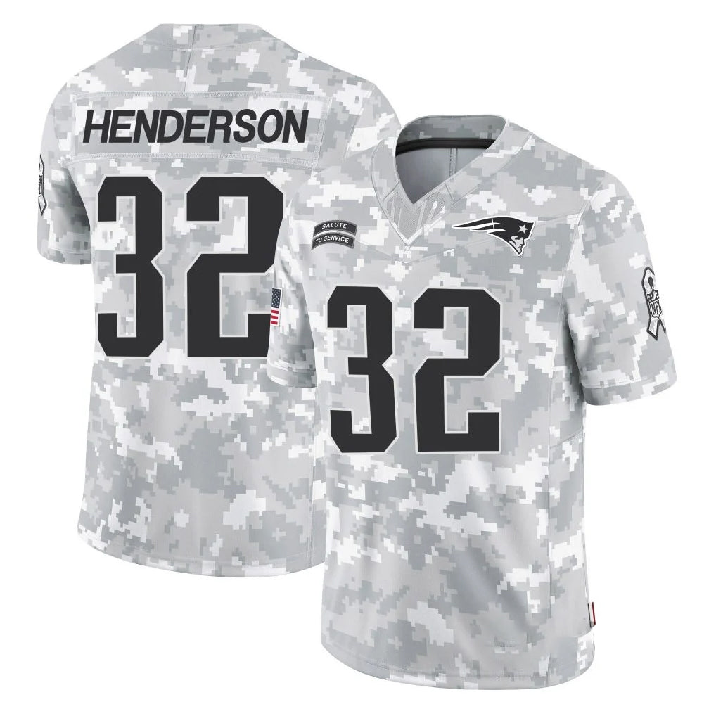 NE.Patriots #32 TreVeyon Henderson Player Arctic Camo Salute To Service Limited Game Odoa Stitched Jerseys
