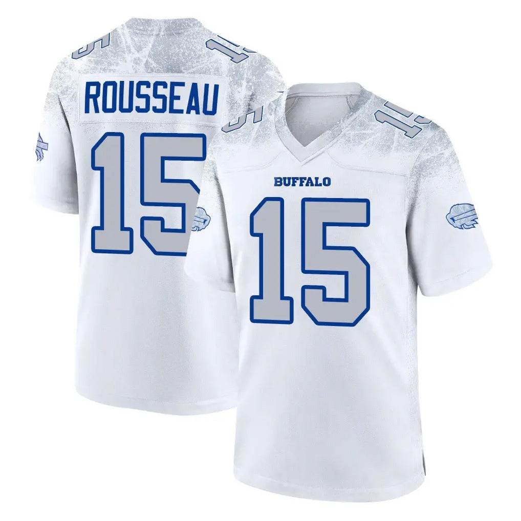B.Bills #15 Greg Rousseau Player White Rivalries Collection Game Odoa Stitched Jerseys